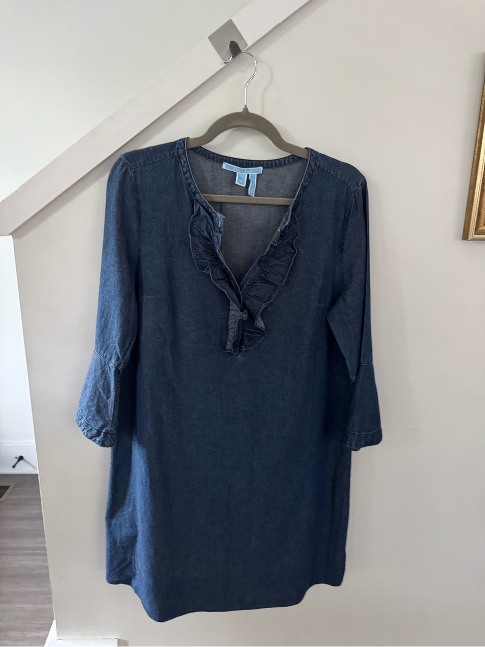 Draper James Dark Blue Denim Ruffle Tunic Dress